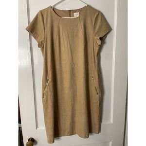 Chico's Suede Tan Short Sleeve Dress with Gold Zipper‎ Accents Career Casual med